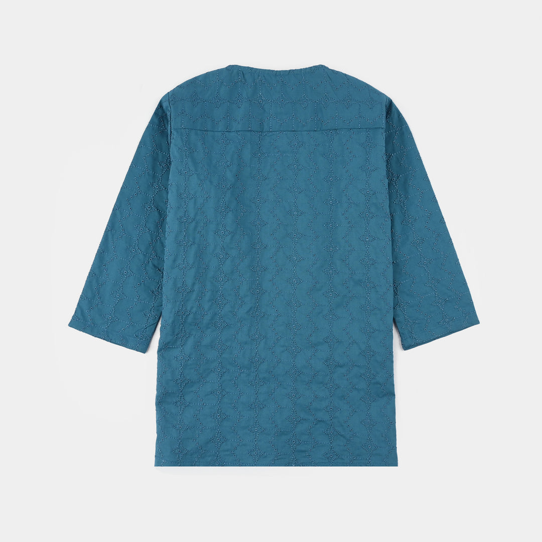 Infant Boys Cotton Poplin EMB Kurta (Lynos Chicken Kari)-T.Blue