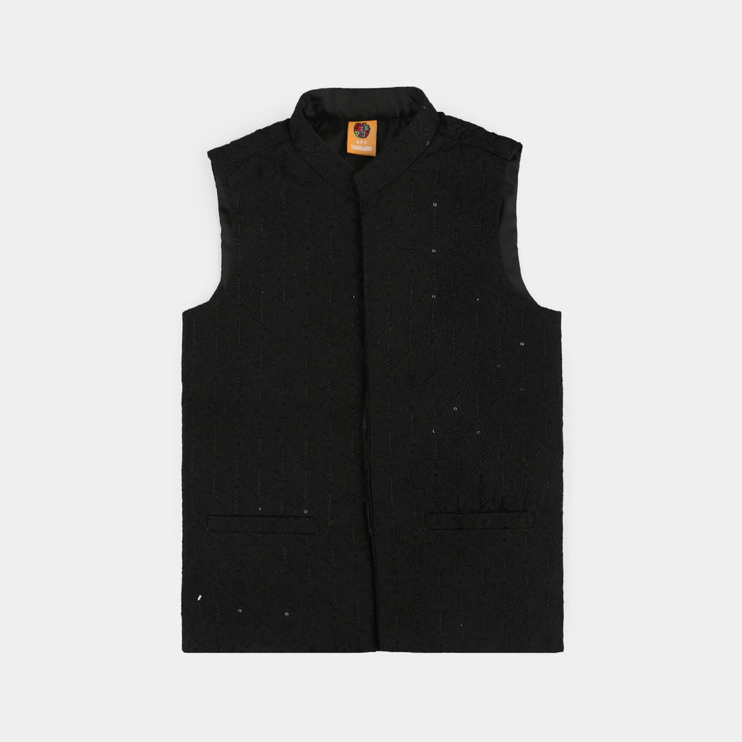 Boys Poly Viscose Waistcoat (Charm)-BLACK