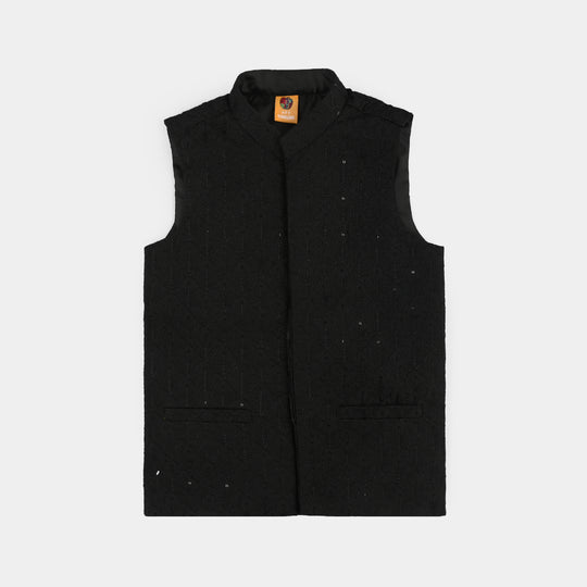 Boys Poly Viscose Waistcoat (Charm)-BLACK