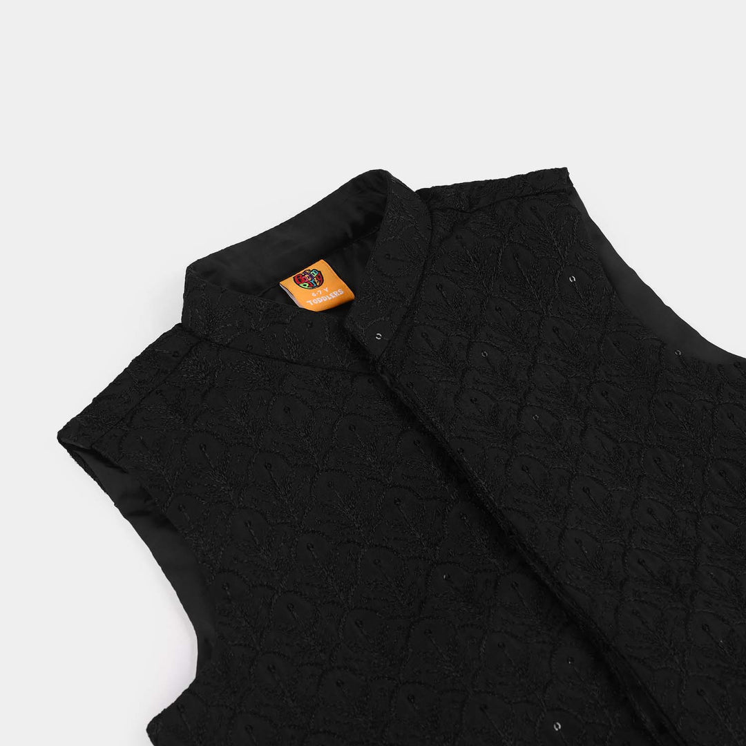 Boys Poly Viscose Waistcoat (Charm)-BLACK
