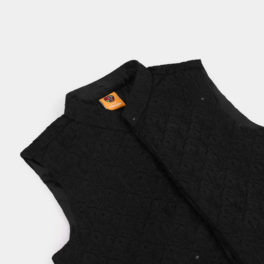 Boys Poly Viscose Waistcoat (Charm)-BLACK