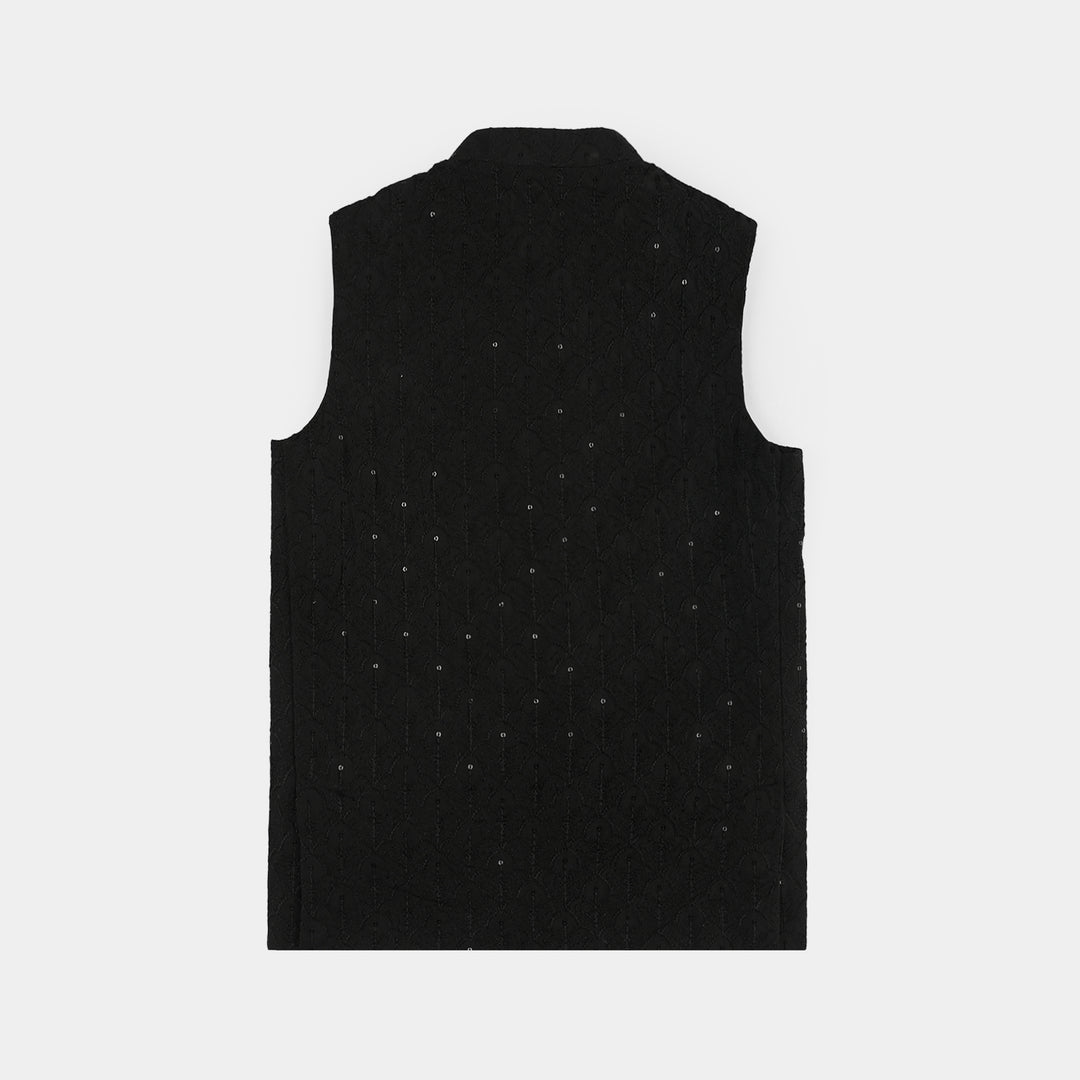 Boys Poly Viscose Waistcoat (Charm)-BLACK