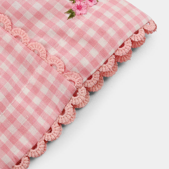 Infant Girls Cotton Embroidered Top Pink Checks - Pink