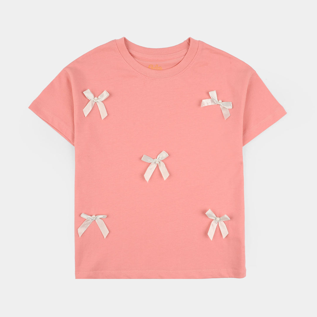 Girls Jersey/Terry T-Shirt (Bow) - Peach