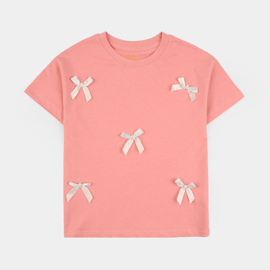 Girls Jersey/Terry T-Shirt (Bow) - Peach