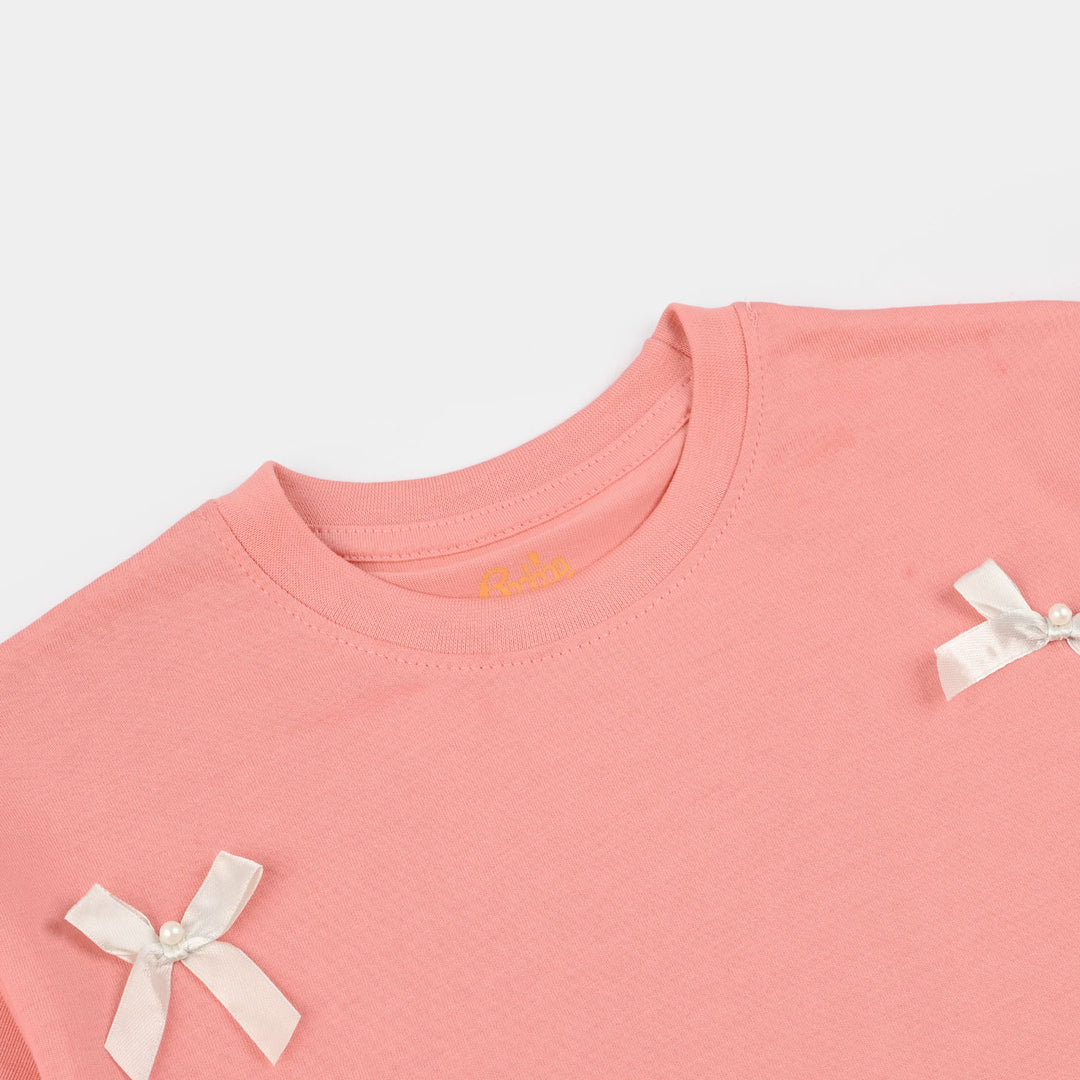 Girls Jersey/Terry T-Shirt (Bow) - Peach