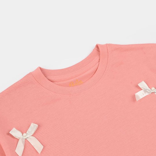 Girls Jersey/Terry T-Shirt (Bow) - Peach
