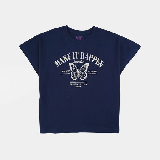 Girls Jersey/Terry T-Shirt (Make It Happen) - Navy Blue