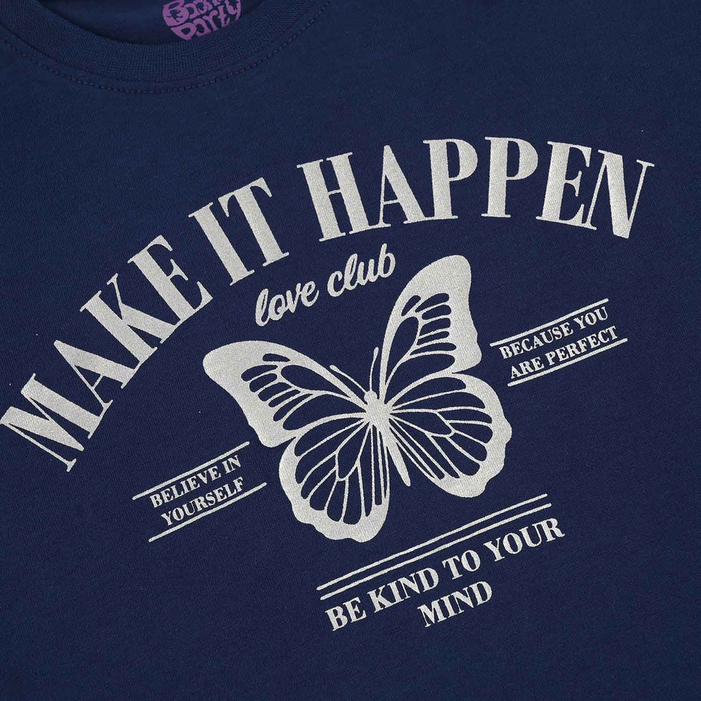 Girls Jersey/Terry T-Shirt (Make It Happen) - Navy Blue