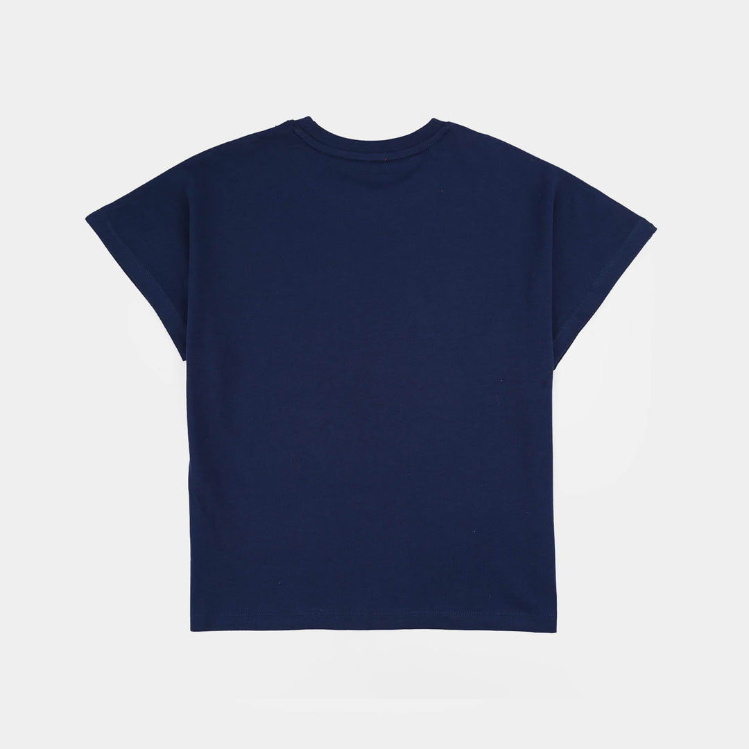 Girls Jersey/Terry T-Shirt (Make It Happen) - Navy Blue