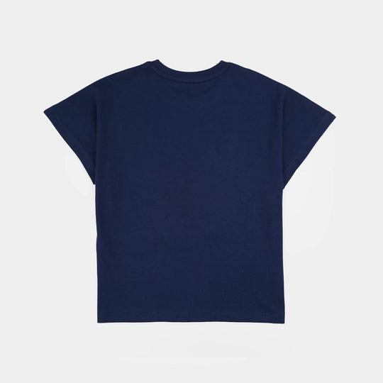 Girls Jersey/Terry T-Shirt (Make It Happen) - Navy Blue