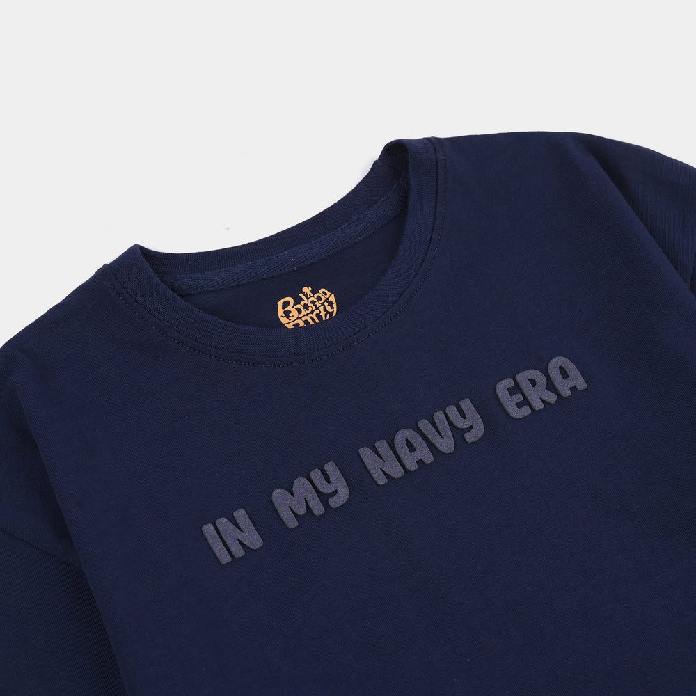 Girls Slogan Print Cotton Jersey T-Shirt Era – Navy Blue