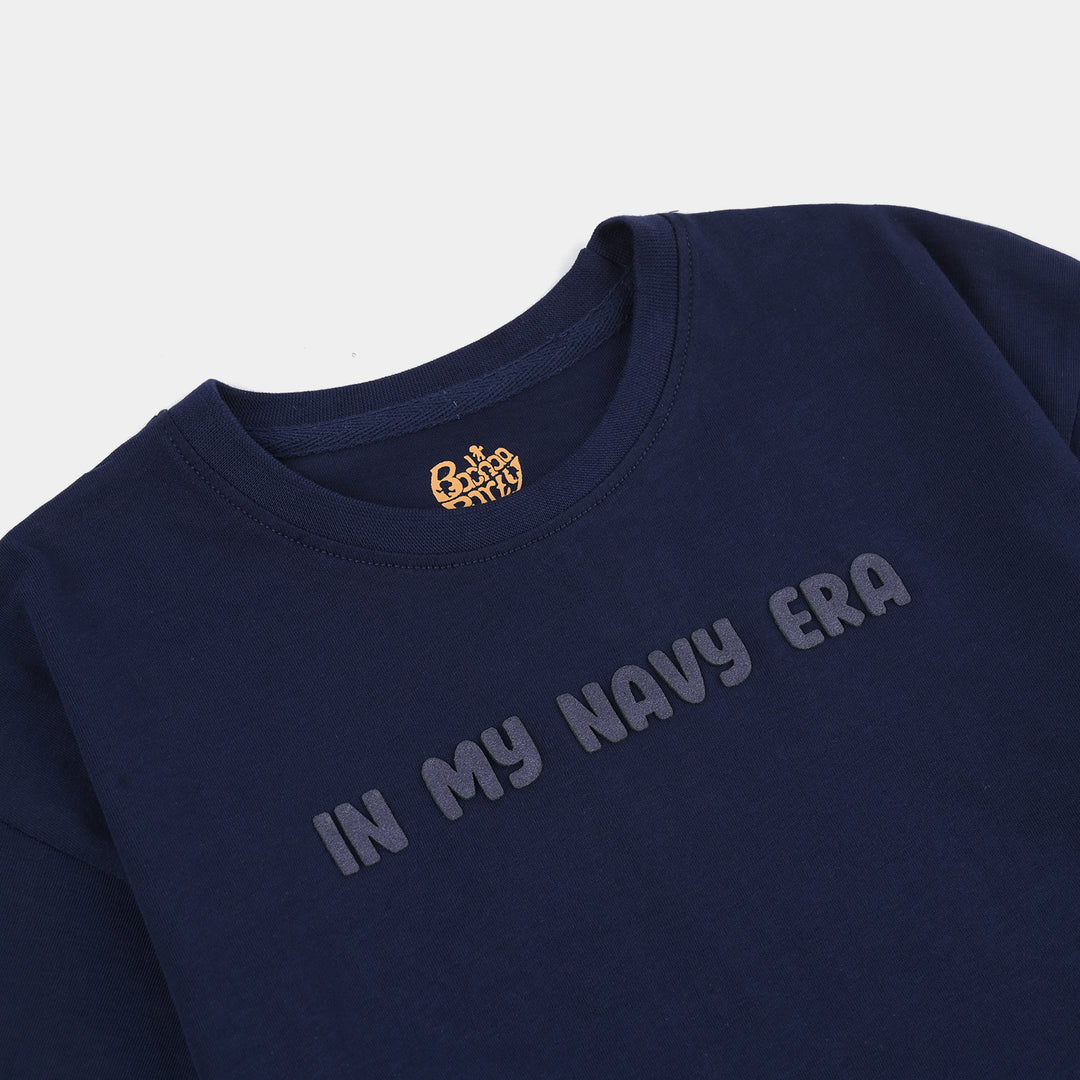 Girls Slogan Print Cotton Jersey T-Shirt Era – Navy Blue