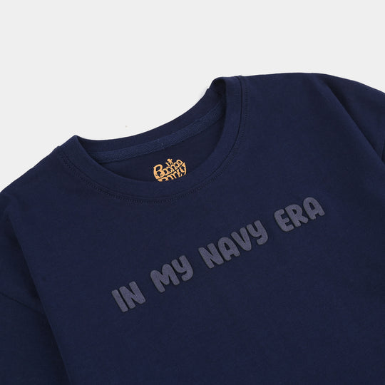 Girls Slogan Print Cotton Jersey T-Shirt Era – Navy Blue