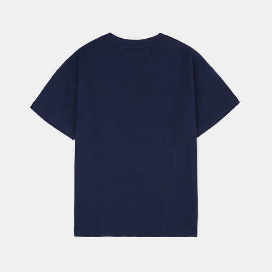 Girls Slogan Print Cotton Jersey T-Shirt Era – Navy Blue