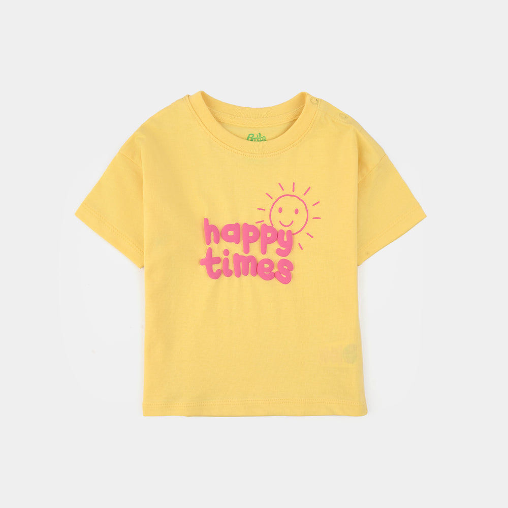 Infant Girls Jersey/Terry T-Shirt (Happy Time) - Yellow