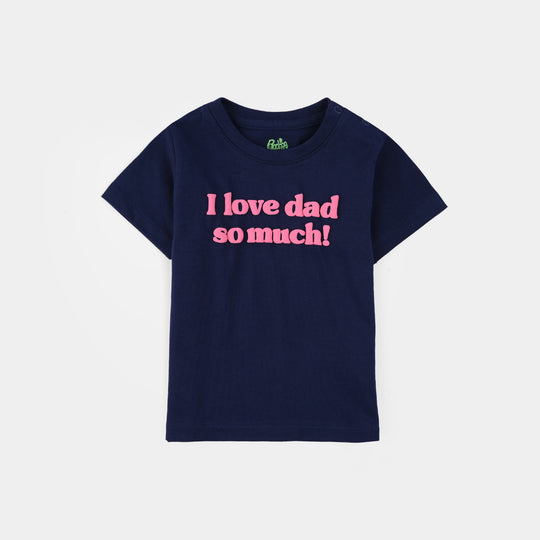 Infant Girls Jersey/Terry T-Shirt (I Love Dad) - Navy Blue