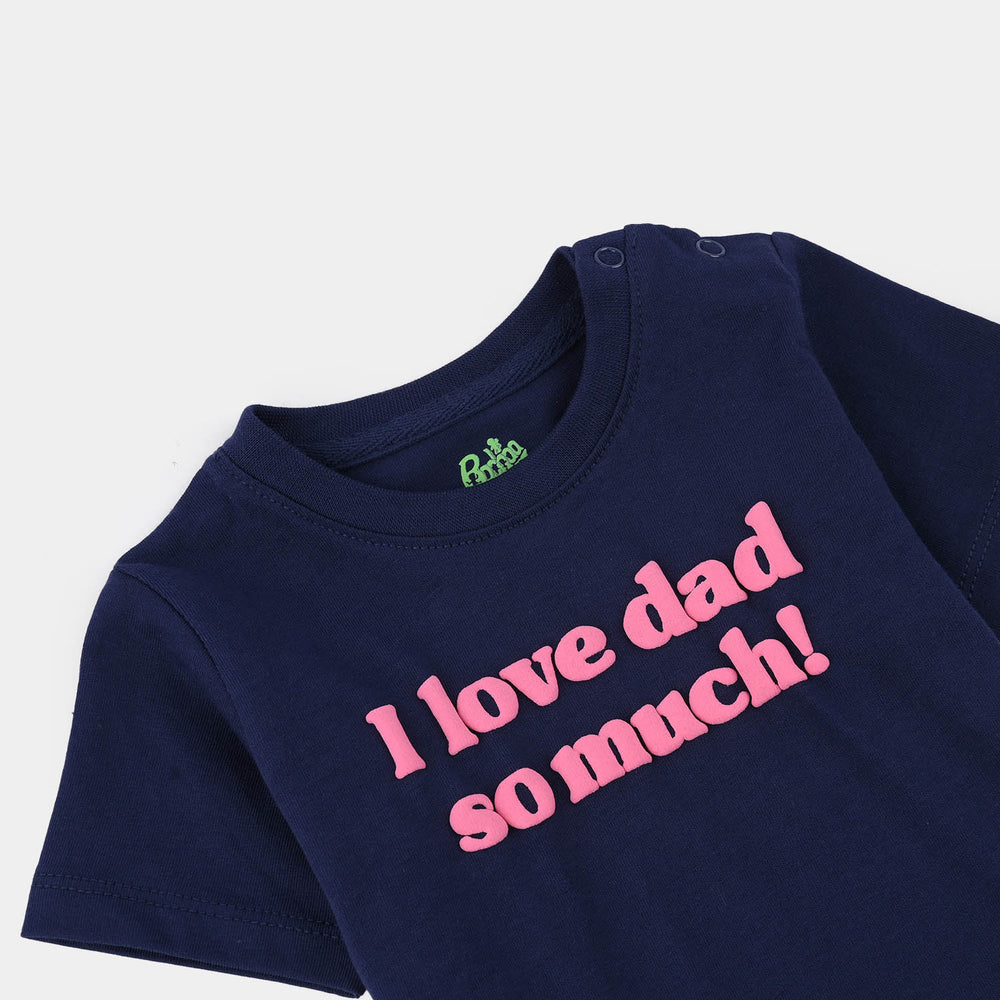 Infant Girls Jersey/Terry T-Shirt (I Love Dad) - Navy Blue