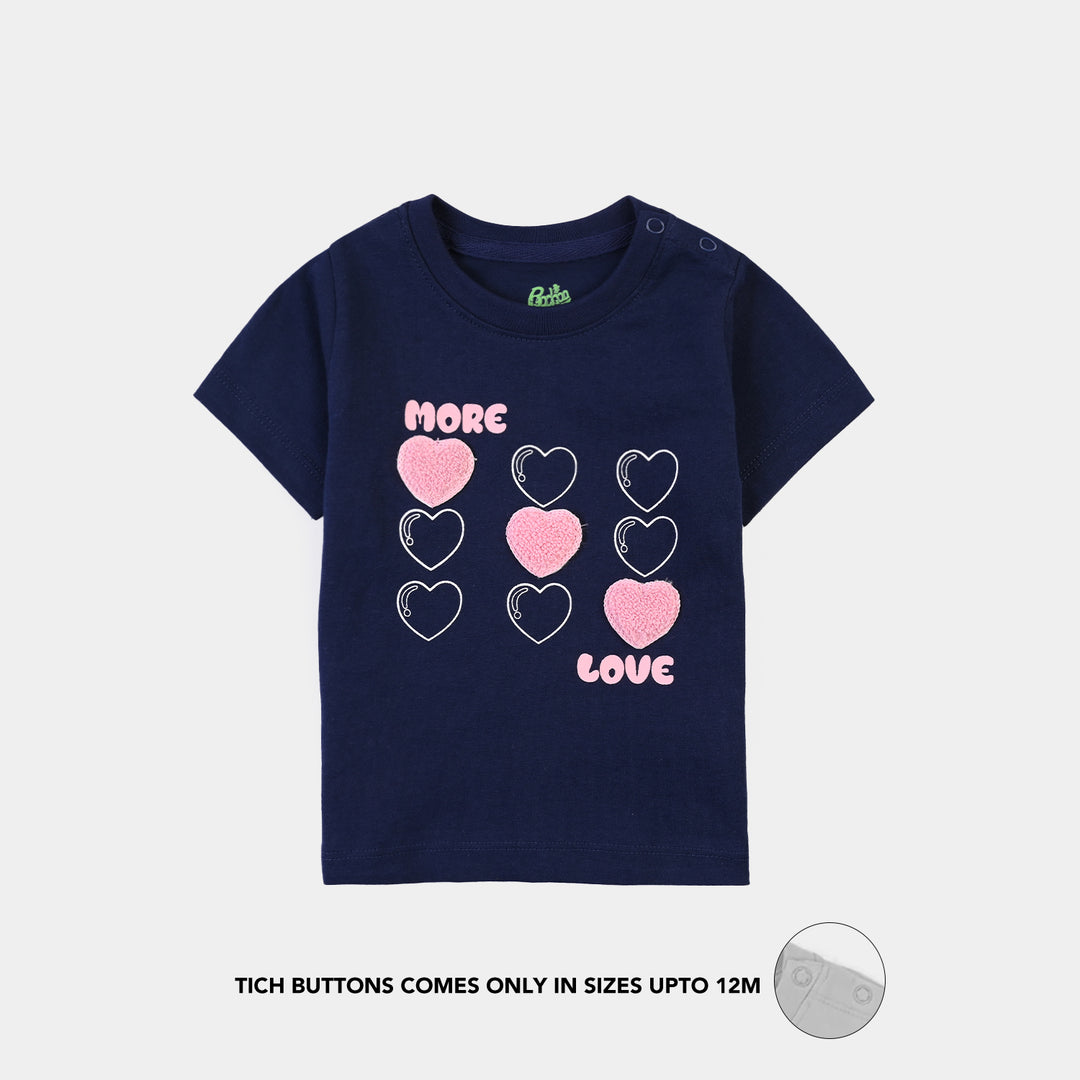 Infant Girls Jersey/Terry T-Shirt More Love-Navy Blue