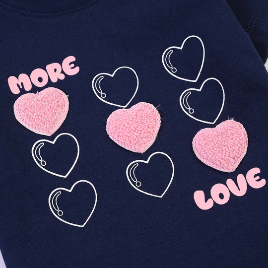 Infant Girls Jersey/Terry T-Shirt More Love-Navy Blue