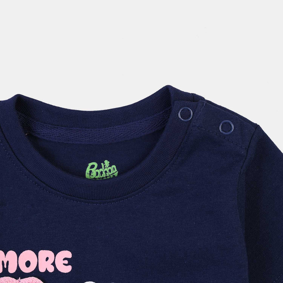 Infant Girls Jersey/Terry T-Shirt More Love-Navy Blue