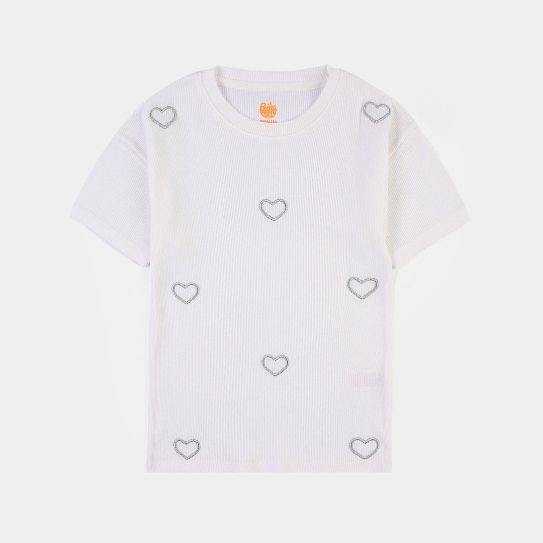 Girls 2x1 Rib T-Shirt H/S All Hearts-Off.White