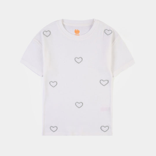 Girls 2x1 Rib T-Shirt H/S All Hearts-Off.White