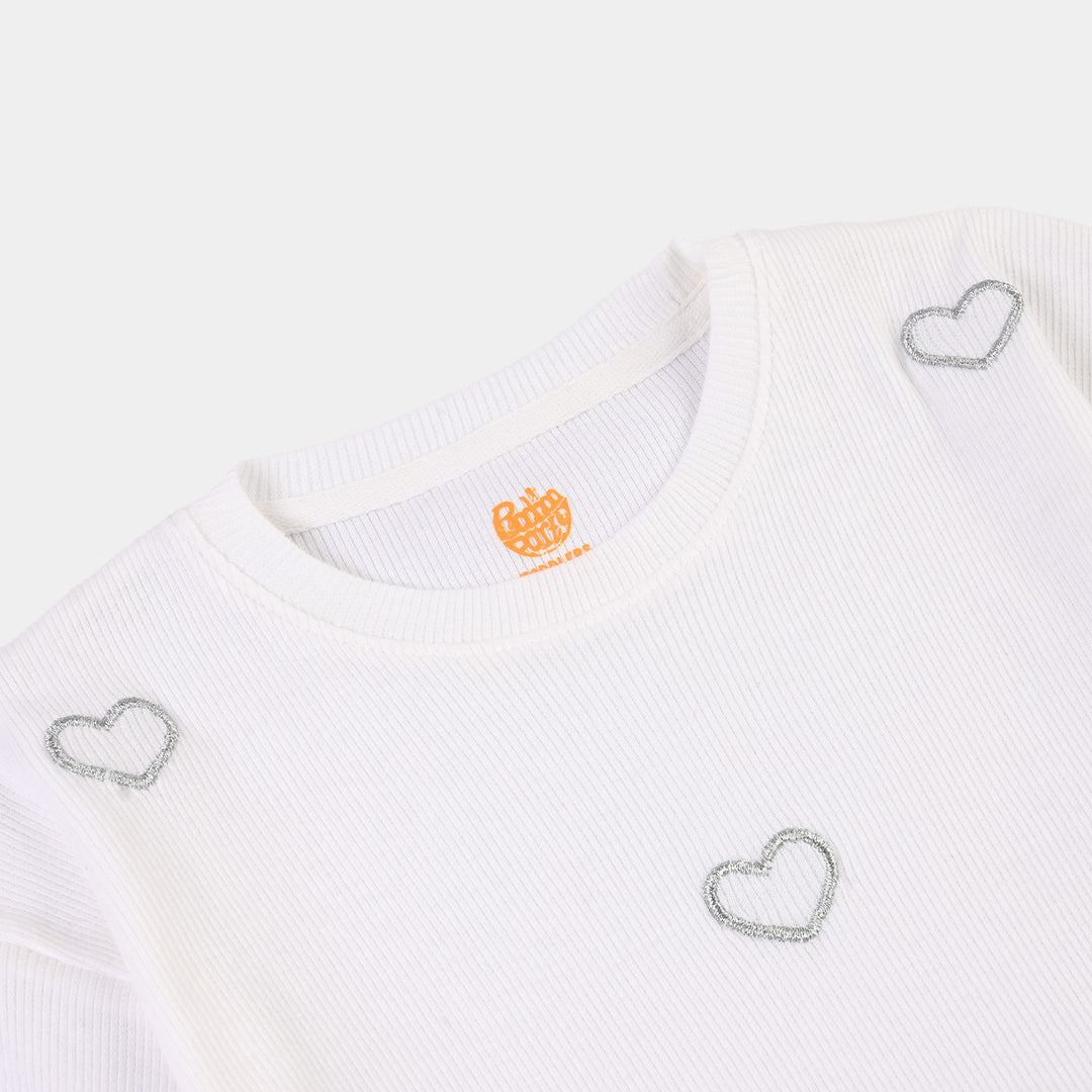 Girls 2x1 Rib T-Shirt H/S All Hearts-Off.White