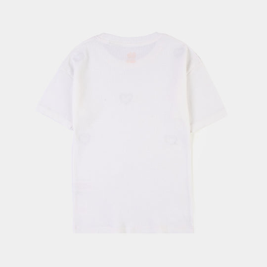 Girls 2x1 Rib T-Shirt H/S All Hearts-Off.White