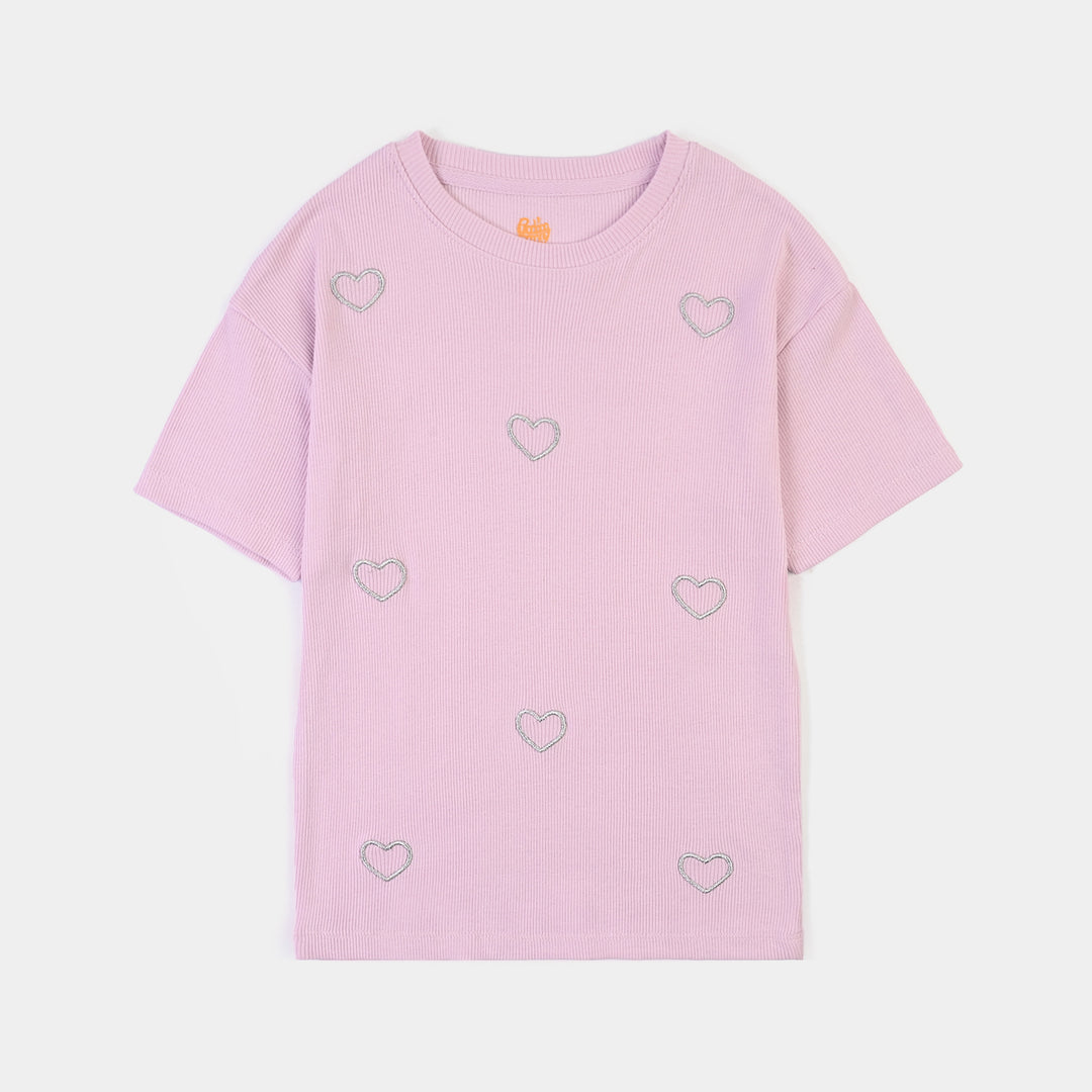 Girls 2x1 Rib T-Shirt H/S All Hearts Lilac-Orchid