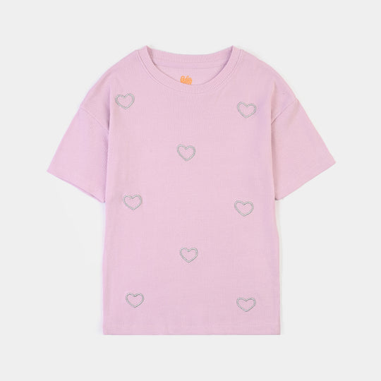Girls 2x1 Rib T-Shirt H/S All Hearts Lilac-Orchid