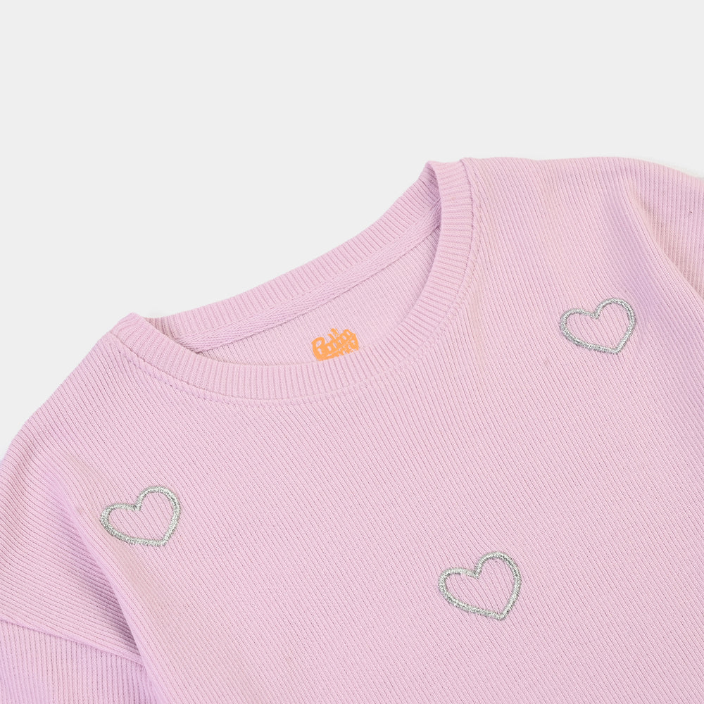 Girls 2x1 Rib T-Shirt H/S All Hearts Lilac-Orchid