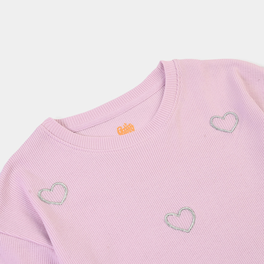 Girls 2x1 Rib T-Shirt H/S All Hearts Lilac-Orchid