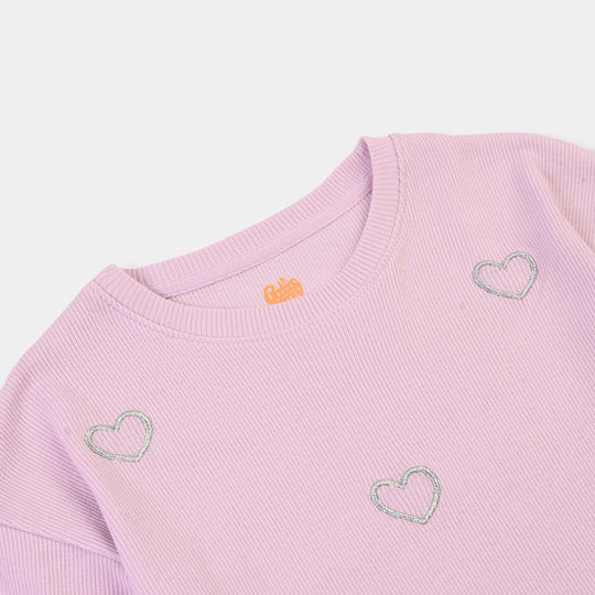 Girls 2x1 Rib T-Shirt H/S All Hearts Lilac-Orchid