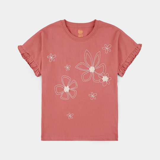 Girls Jersey/Terry T-Shirts Flowers - Pink