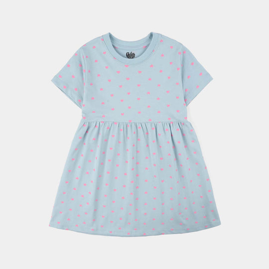 Girls Jersey/Terry Knitted Frock (Hearts) - Grey