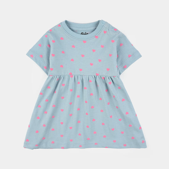Infant Girls Jersey/Terry Knitted Frock (Hearts) - Grey