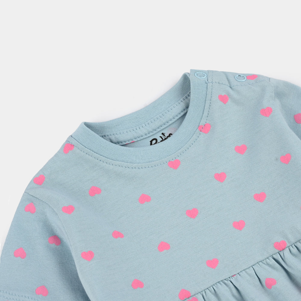 Infant Girls Jersey/Terry Knitted Frock (Hearts) - Grey