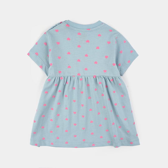Infant Girls Jersey/Terry Knitted Frock (Hearts) - Grey