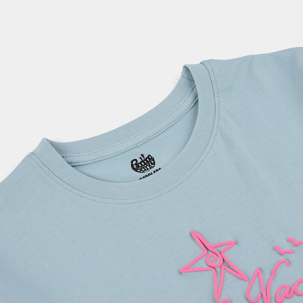 Girls Jersey Terry T-Shirt (Surf & Vacay) - Light Blue