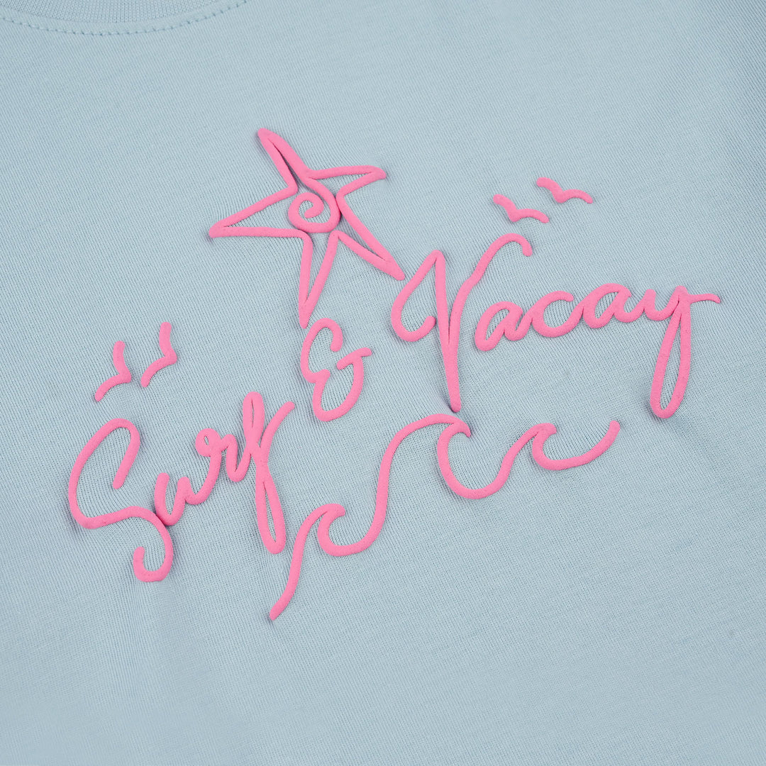 Girls Jersey Terry T-Shirt (Surf & Vacay) - Light Blue