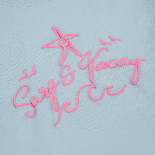 Girls Jersey Terry T-Shirt (Surf & Vacay) - Light Blue