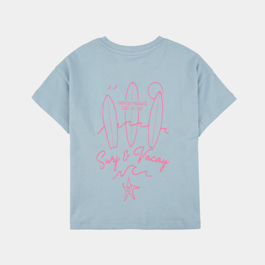 Girls Jersey Terry T-Shirt (Surf & Vacay) - Light Blue