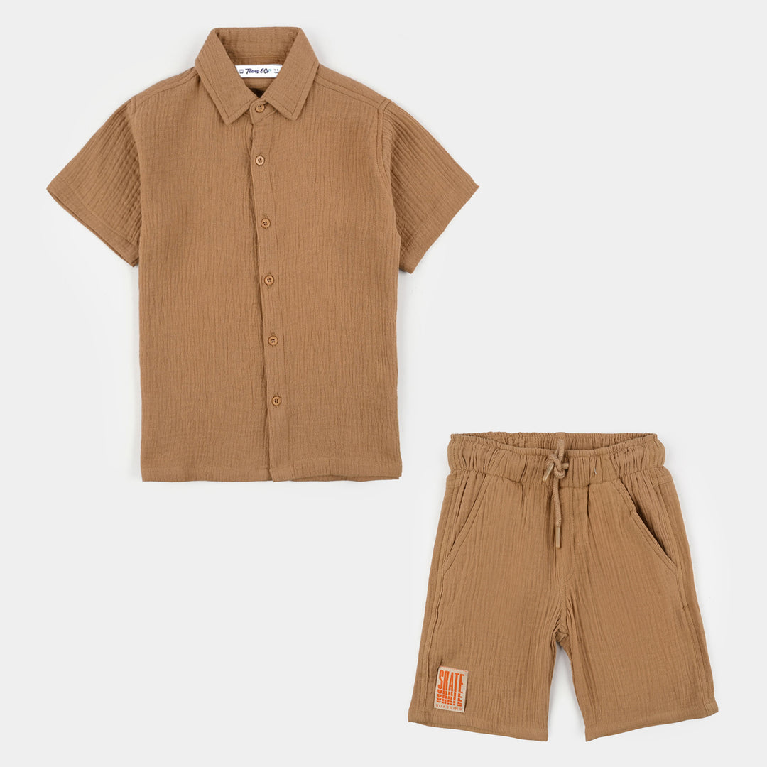 Teens Boys Gauze Woven Suit Skate - Brown