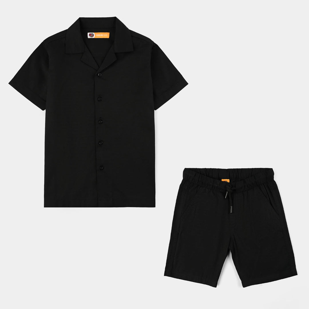 Boys Yarn Dyed Woven Suit - Black