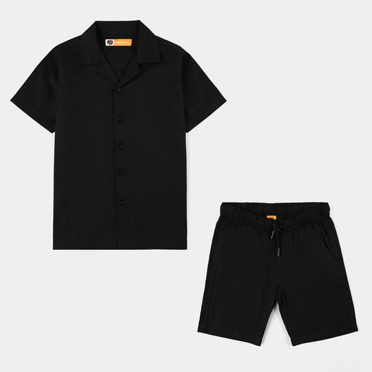 Boys Yarn Dyed Woven Suit - Black