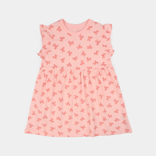 Girls Jersey/Terry Knitted Frock (Bow) - Pink