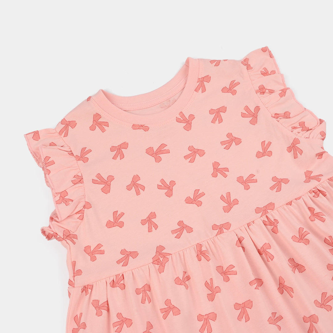 Girls Jersey/Terry Knitted Frock (Bow) - Pink