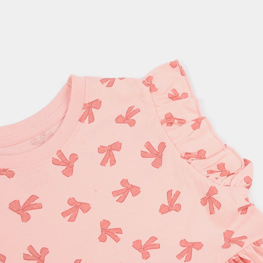 Girls Jersey/Terry Knitted Frock (Bow) - Pink