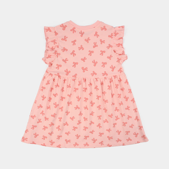 Girls Jersey/Terry Knitted Frock (Bow) - Pink